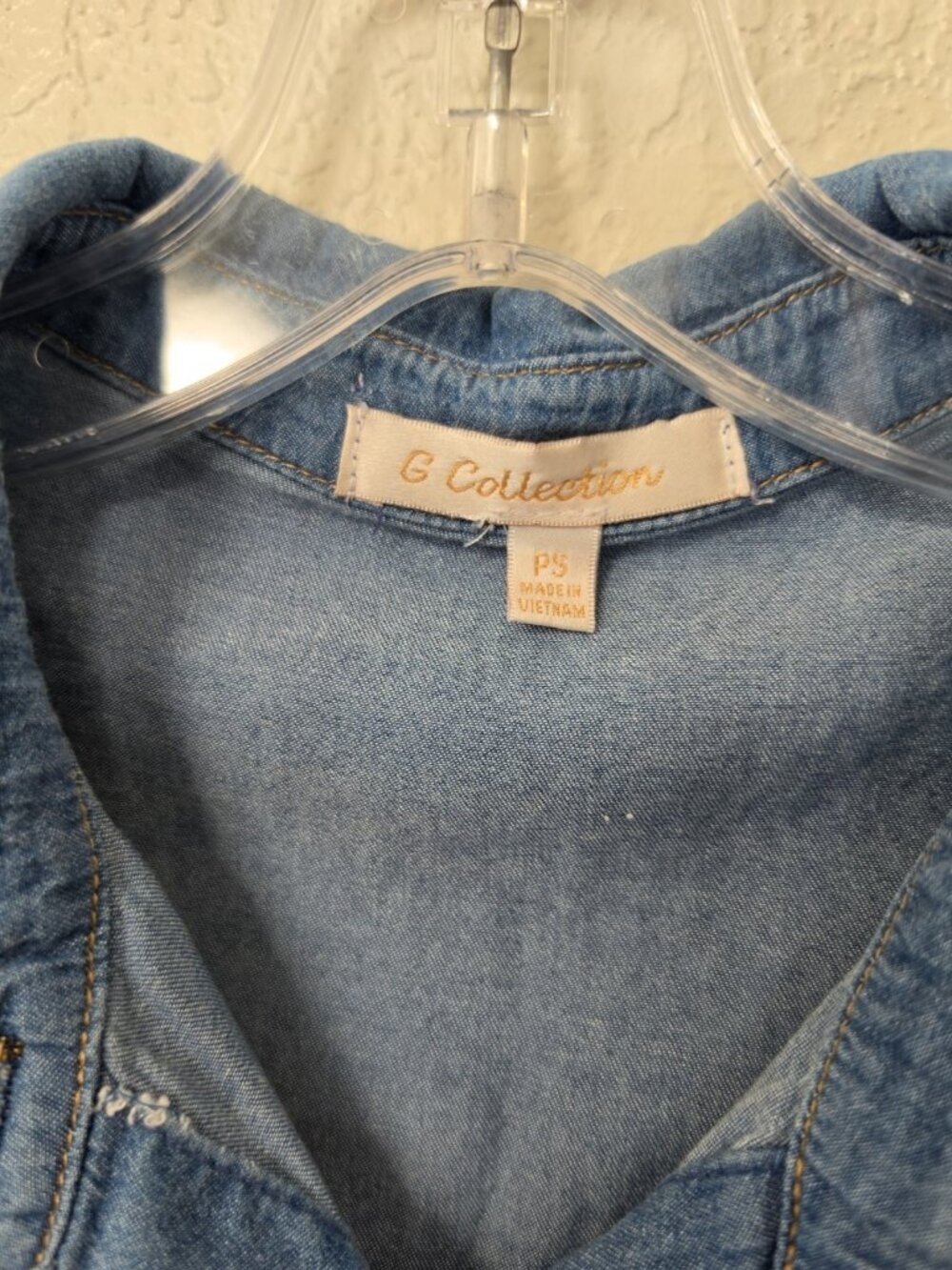 G Collection Blue Denim Button Front Shirt Dress Belted Pockets Petite PS - Picture 2 of 11